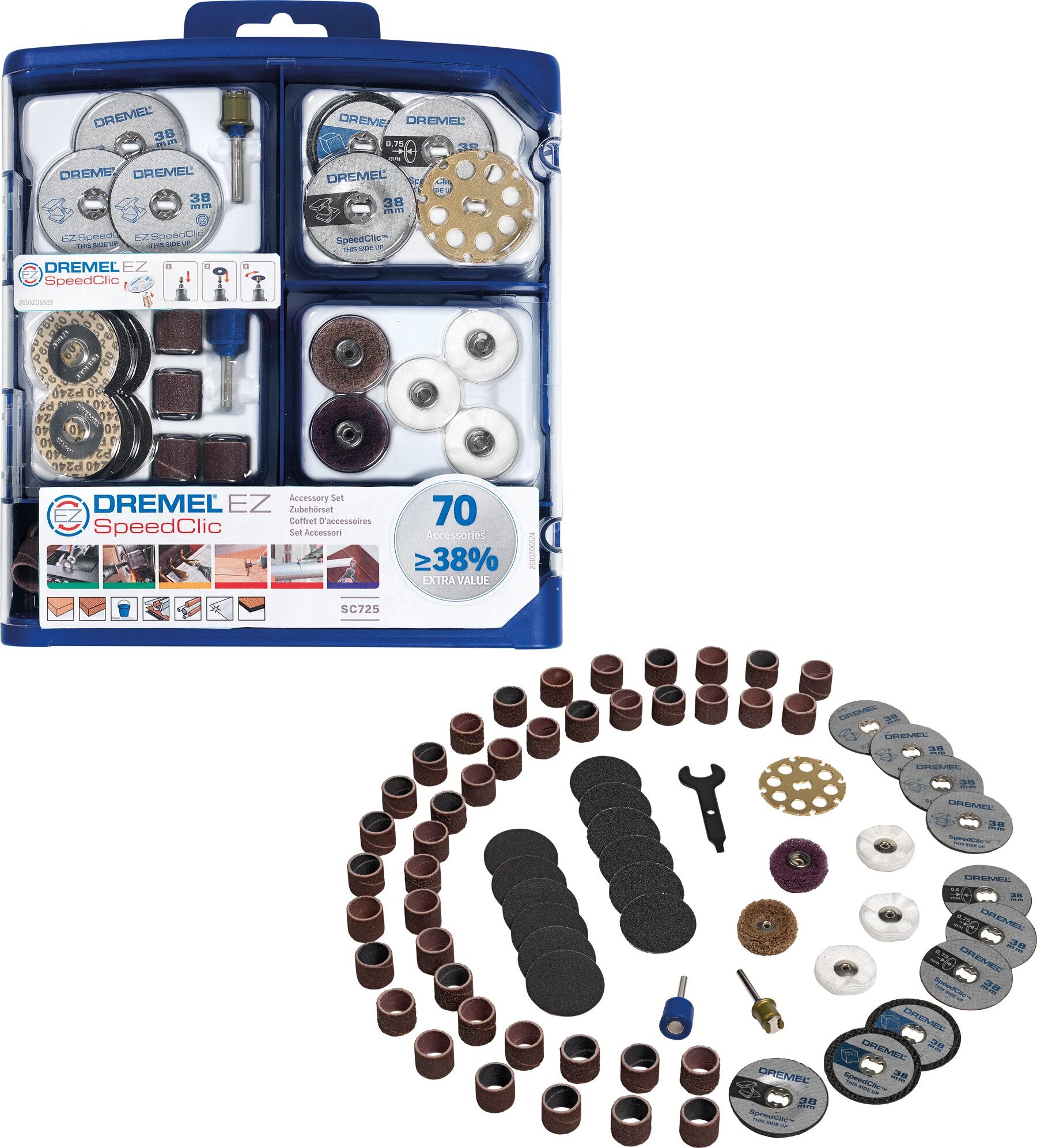 DREMEL SpeedClic Univerzálna sada príslušenstva 70 ks 2.615. E72.5JA