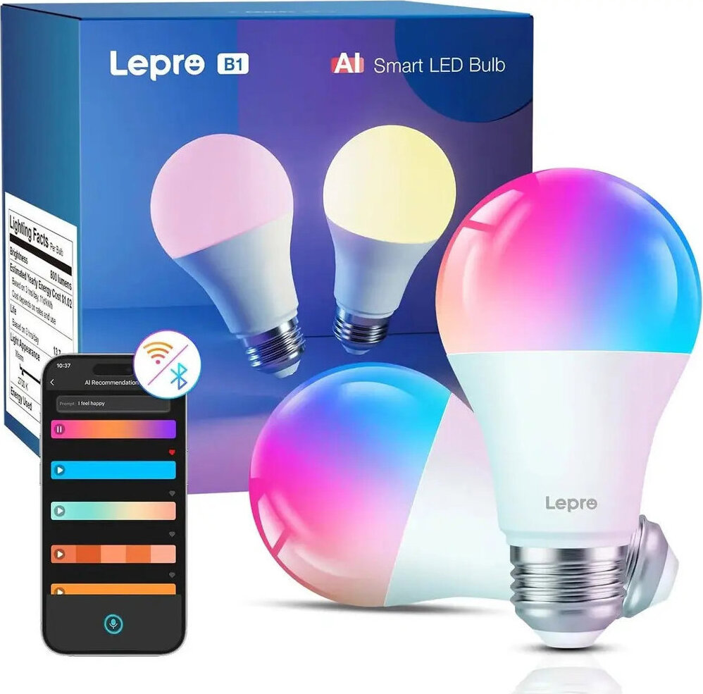 Lepro B1 AI inteligentná žiarovka E27 RGBCW WiFi a Bluetooth 8,5 W 806 lm, 2 ks v balení