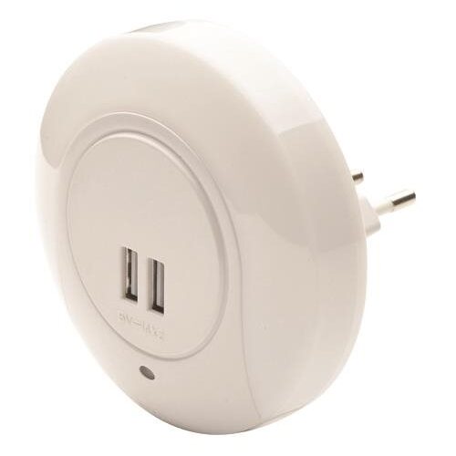 ACA Lighting nočné svetlo do zásuvky 1 W/4 000 K/IP20/2× USB/súmrakový senzor
