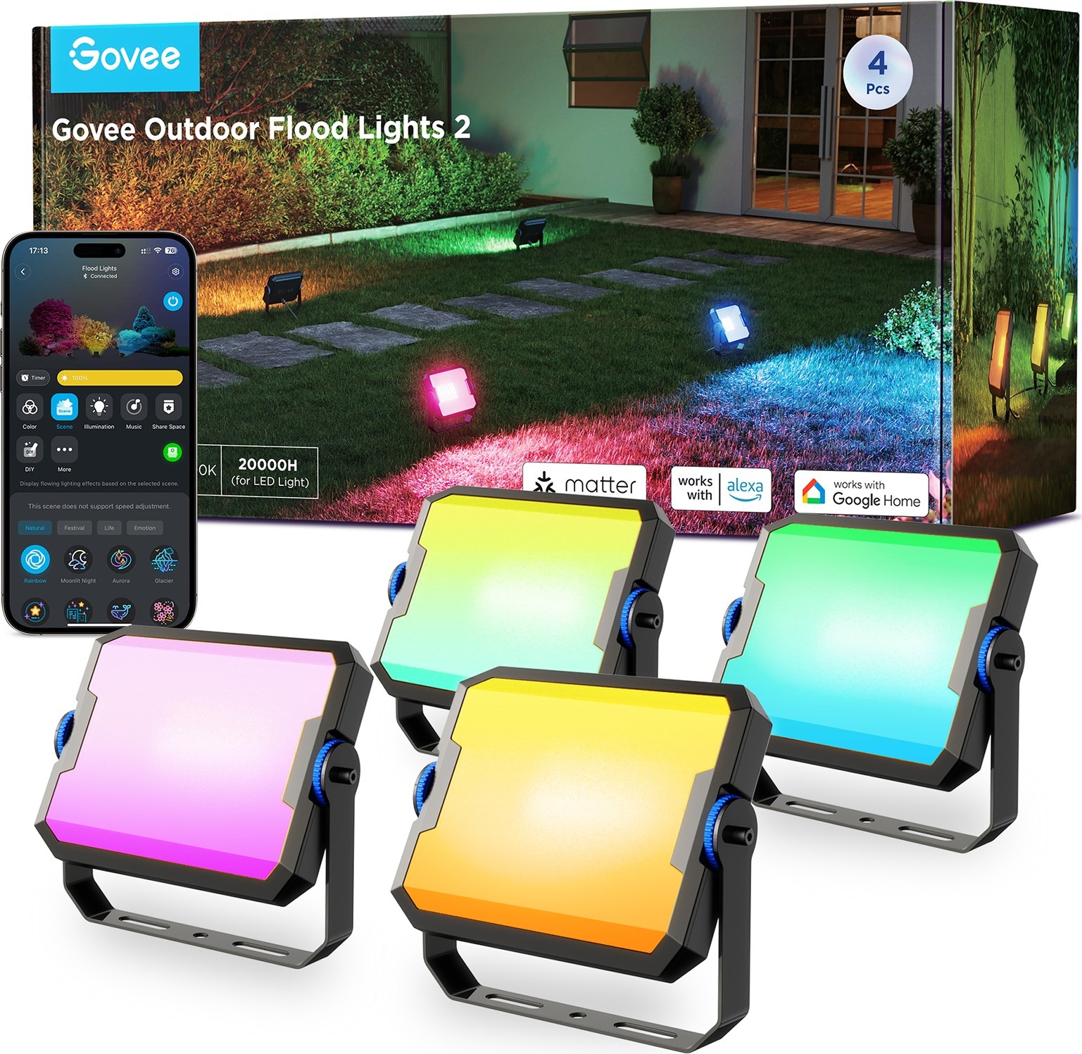 Govee Flood Lights 2 vonkajšie SMART LED svetlá 4 ks