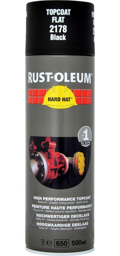 Rust-Oleum Čierna matná farba v spreji HARD HAT Topcoat 500 ml