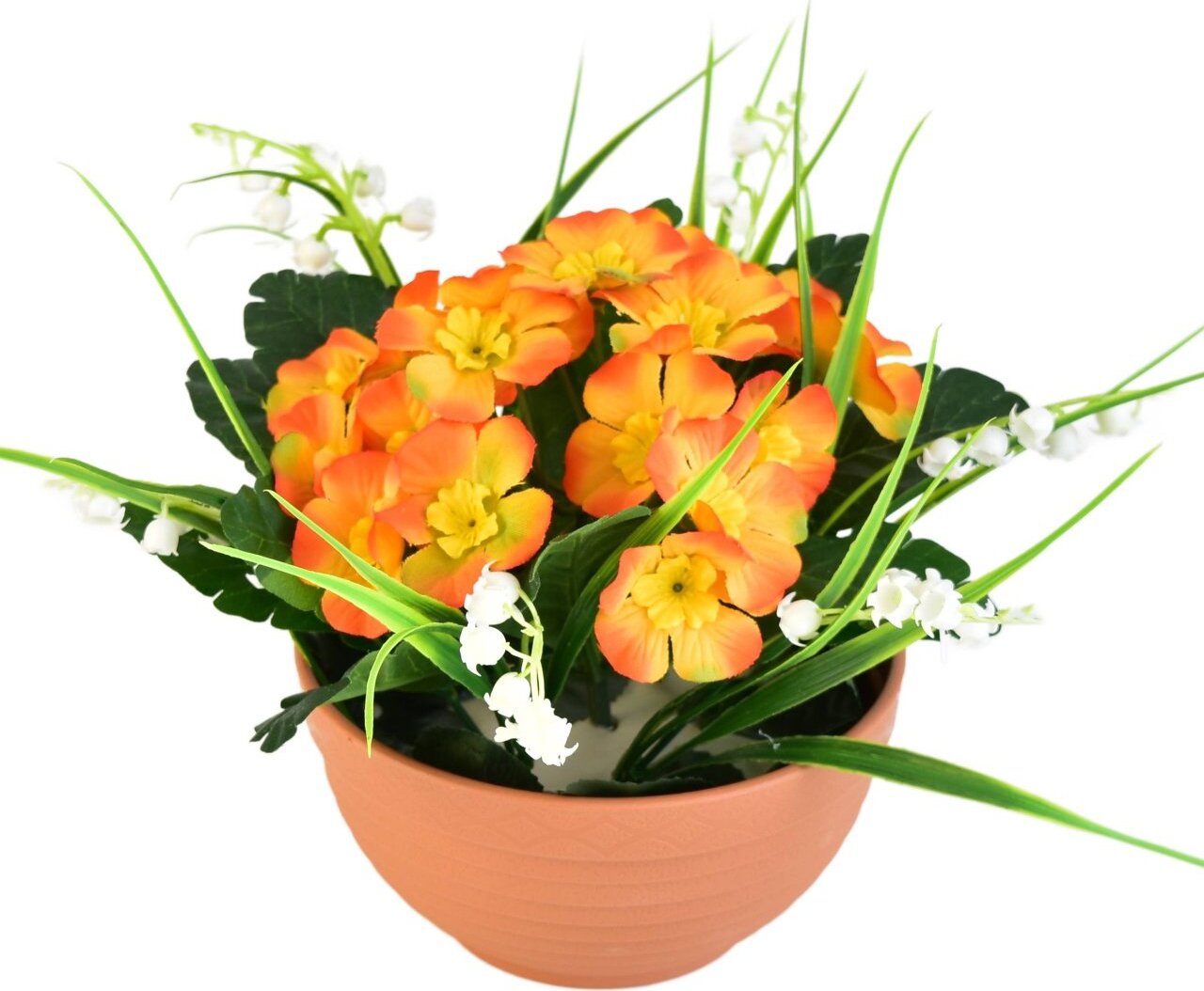 BerryHome Primulky oranžové v terakotovej miske, priemer 23/20 cm