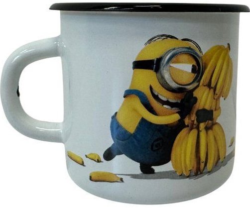 Olymp Smaltovaný hrnček 8 cm biely, Mimoni 0,37 l, banány