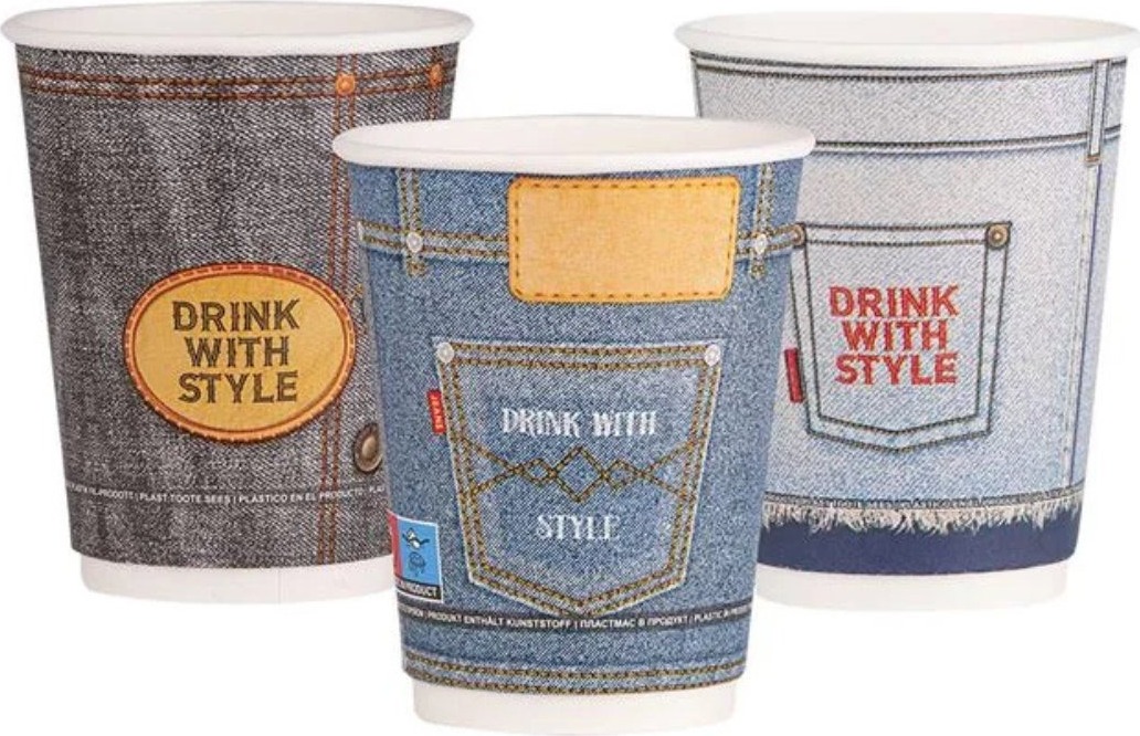 Intertan SA Tessera Téglik papierový DW jeans design 330 ml, priemer 90 mm, 25 ks