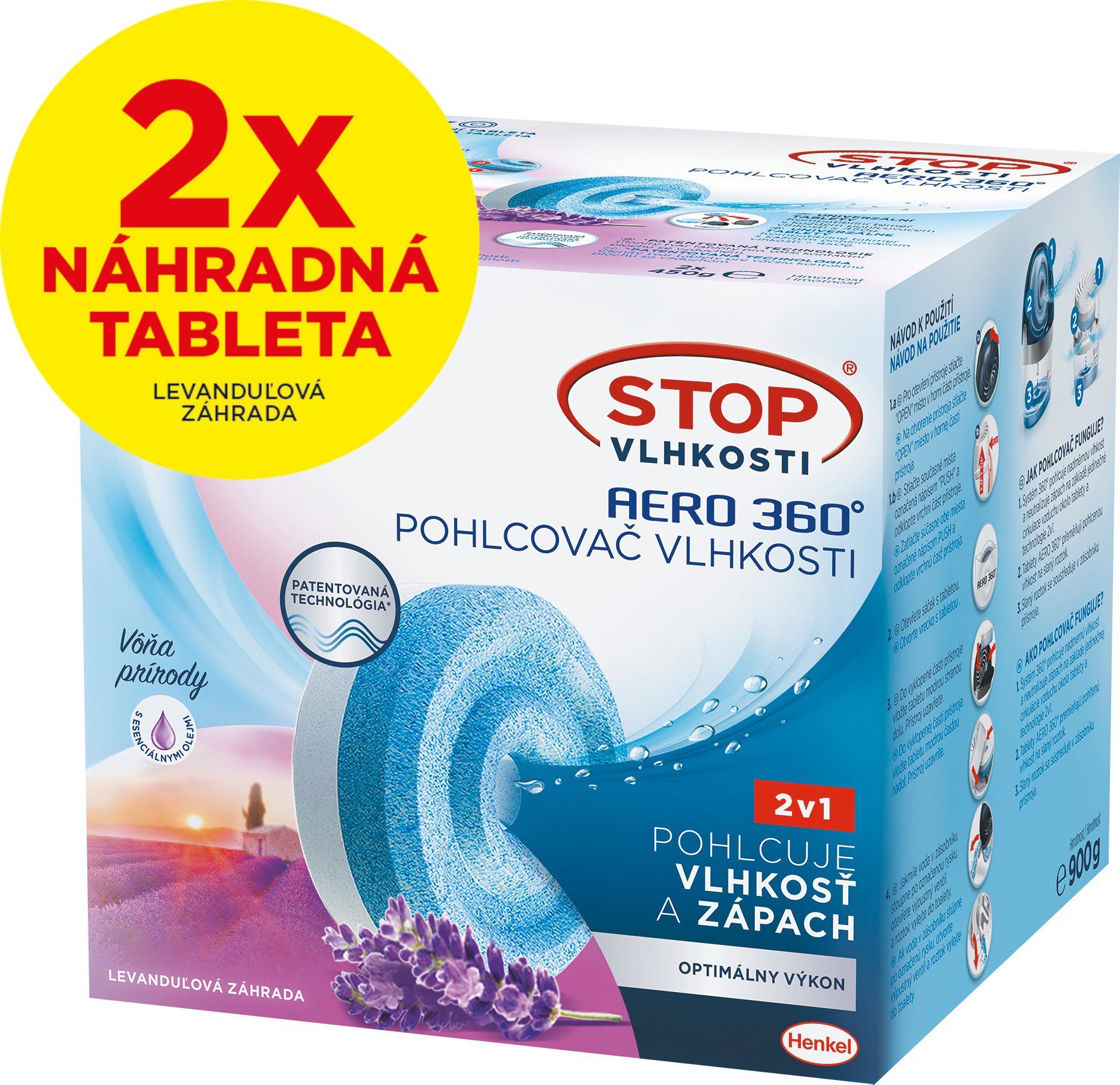 STOP VLHKOSTI Aero 360° AROMATHERAPY relaxačná levanduľa 2× 450 g náhradné tablety