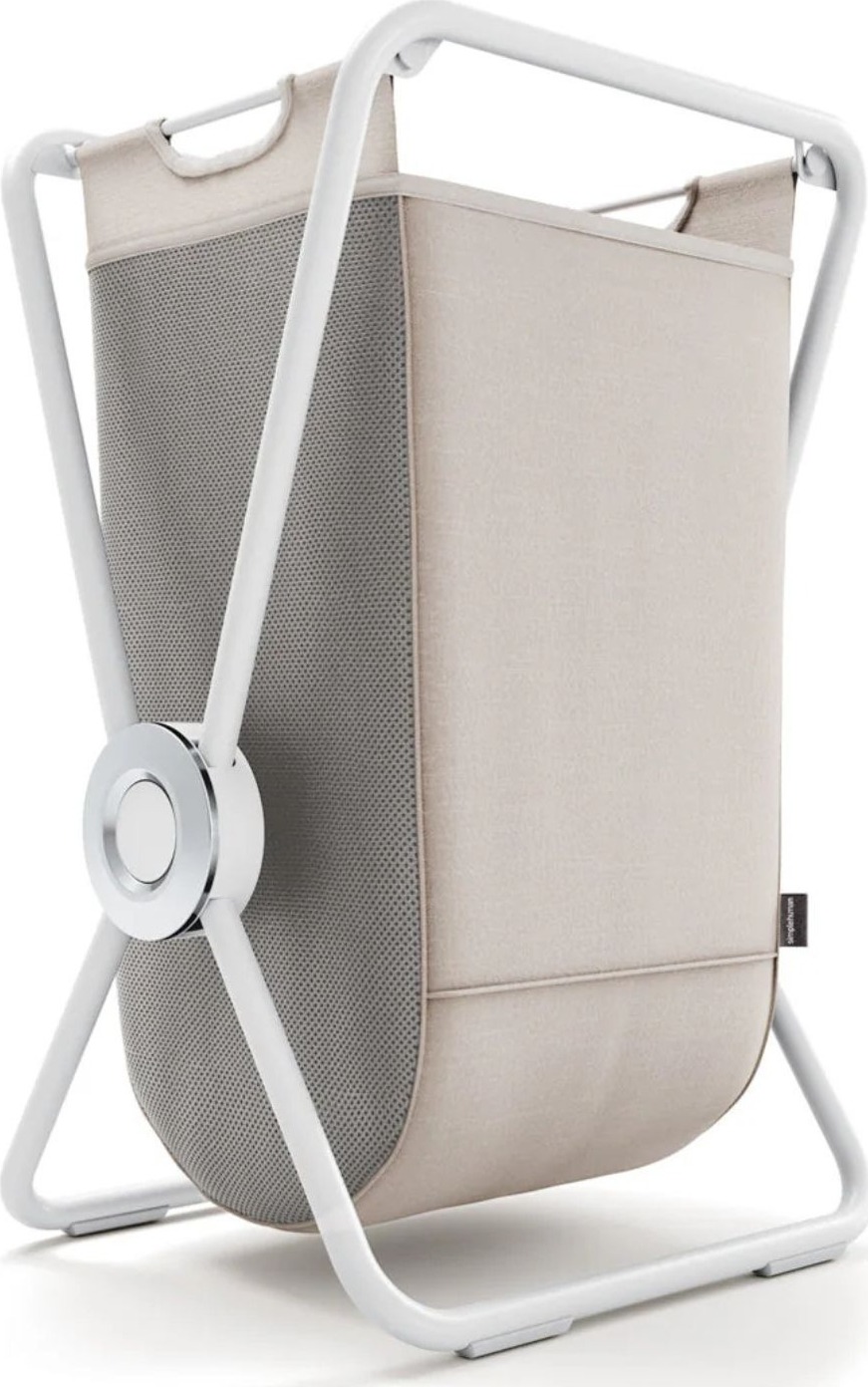 Simplehuman X-Frame skladací béžový látkový kôš na bielizeň, biela oceľ