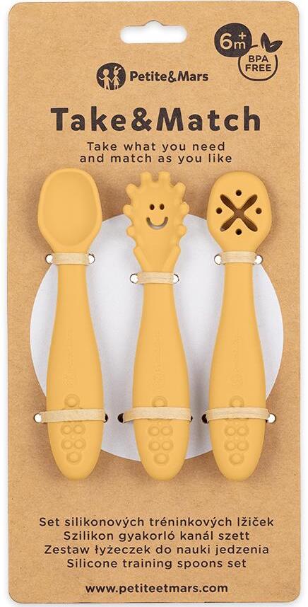 PETITE&MARS Set silikónových tréningových lyžičiek Take&Match Intense Ochre3 ks