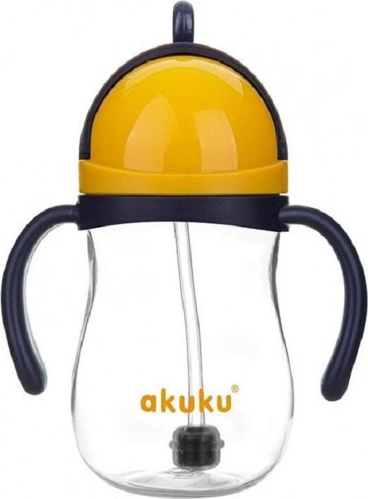 AKUKU kúzelná fľaša so slamkou a závažím žltá, 280 ml