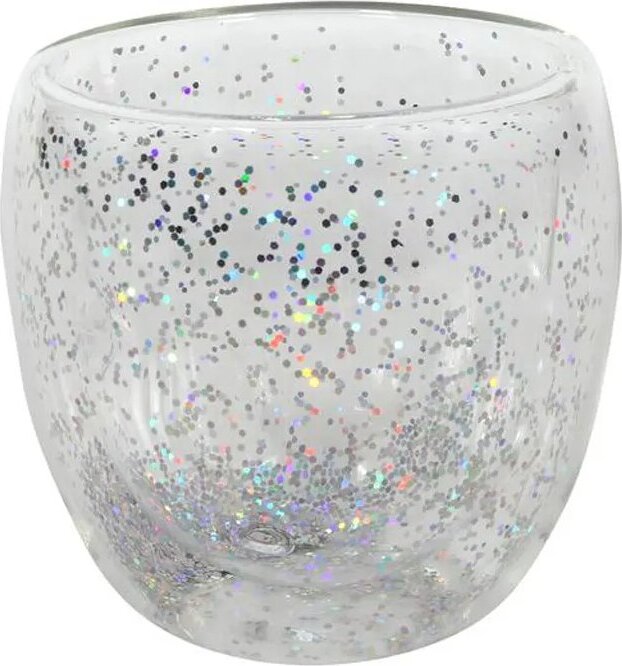 HIT Pohár s dvojitým sklom s konfetami, strieborný, 250 ml