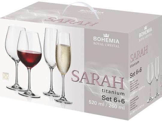 Bohemia Royal Crystal SARAH Sada pohárov na víno a šampanské 12 ks