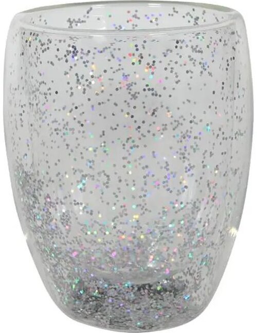 HIT Pohár s dvojitým sklom s konfetami, strieborná, 350 ml