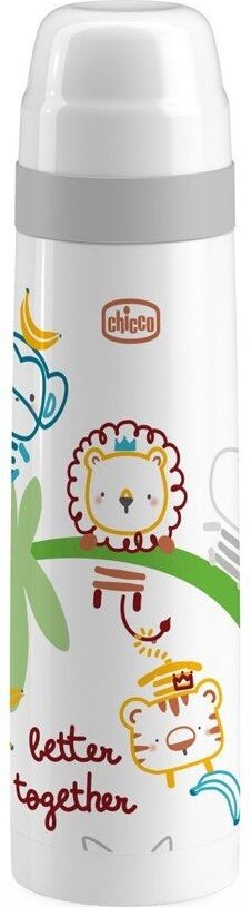 Chicco Detská termoska antikorová, biela s obrázkami, 500 ml