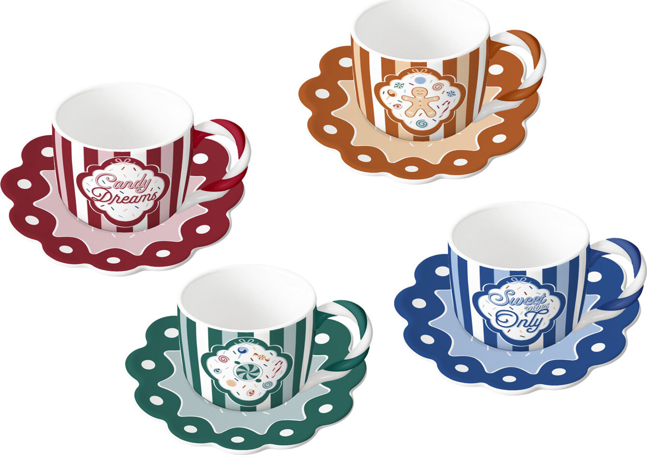 Bialetti 4 ks súprava Candyland šálok 80 ml s podšálkami