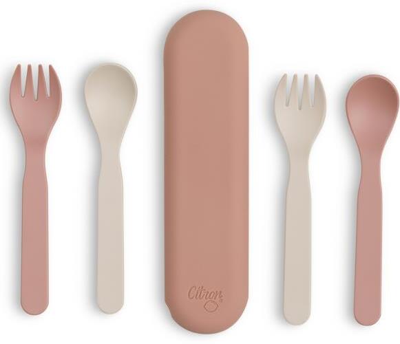 Citrón Bio súprava príborov v puzdre Pink/Cream