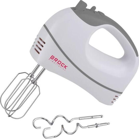 Brock Ručný mixér 300 W, 5 rýchlostí + turbo, na miesenie cesta a šľahanie, bielo-sivý
