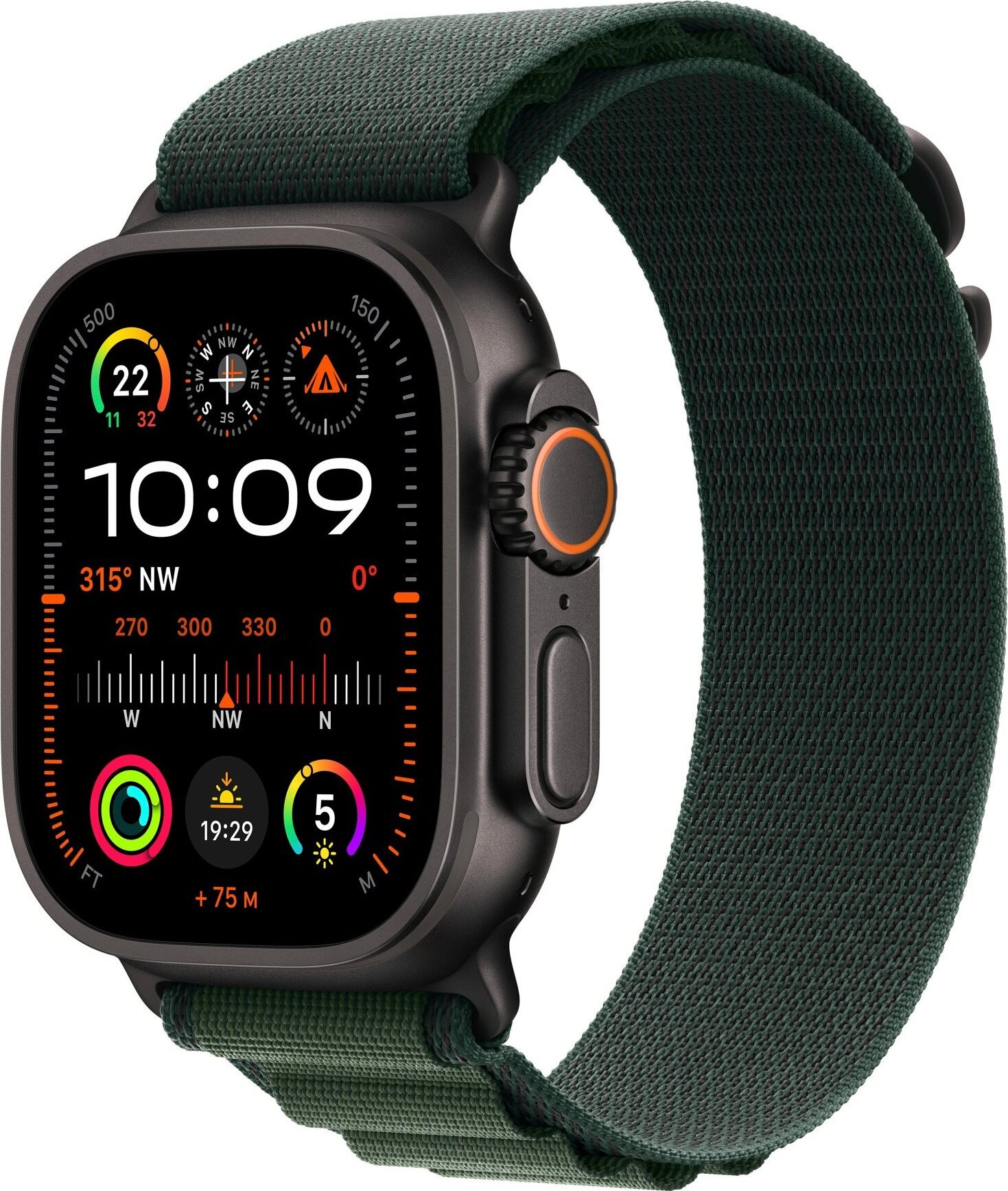 Apple Watch Ultra 2 49 mm Čierny titán s tmavo zeleným alpským ťahom – Large