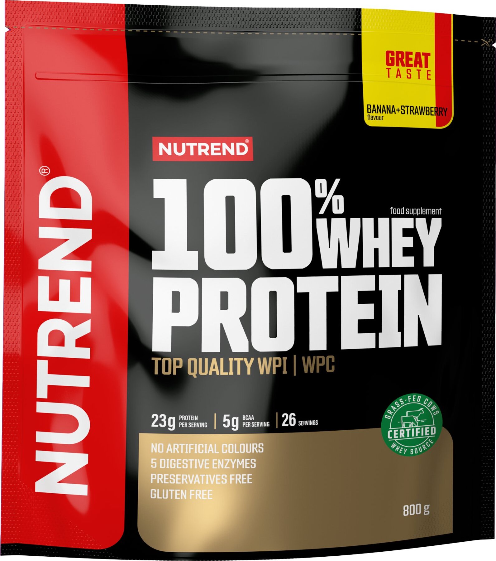 Nutrend 100 % Whey Protein 800 g, banán + jahoda