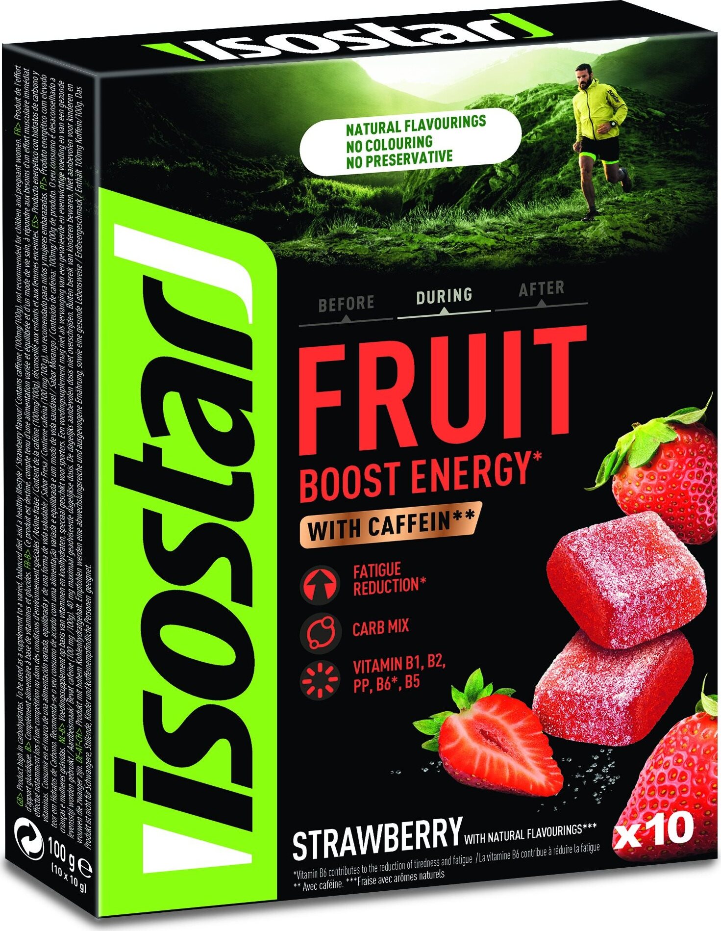 ISOSTAR 100g fruit boost coffein, jahoda