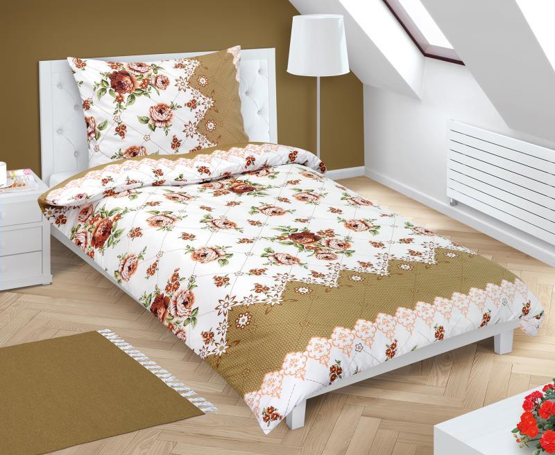 veratex Povlečení bavlněné s hotelovou kapsou béžová růže 140x200,70x90 cm