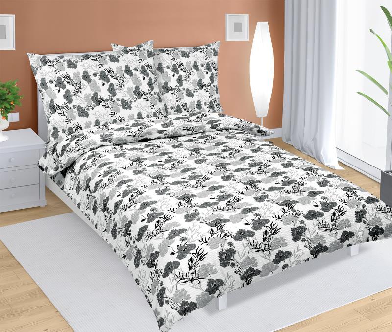 veratex Povlečení krepové šedý květ 140x200, 70x90 cm