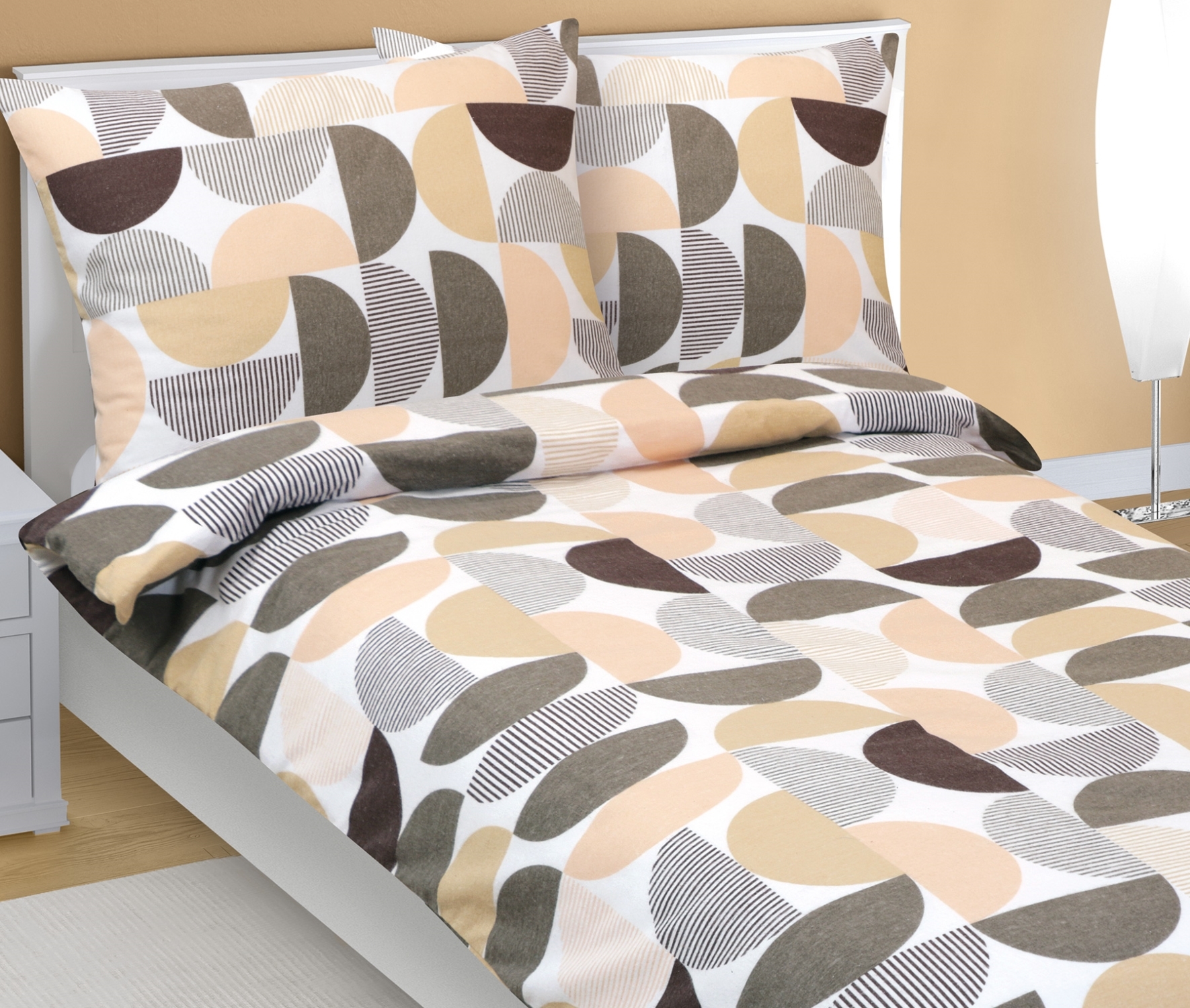 veratex Flanelové povlečení 70x90-140x200 cm Půlkruh hnědá, losos