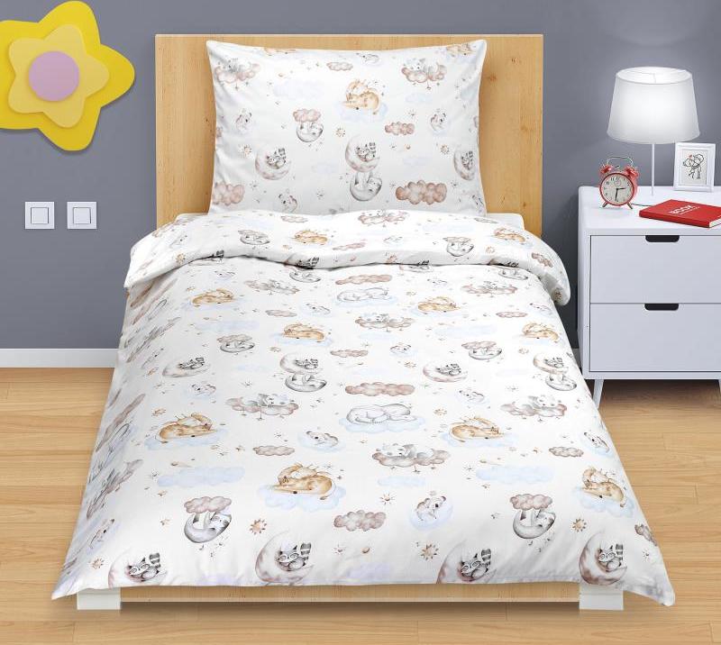 veratex Povlečení bavlněné Junior zvířátka na obláčku 140x200, 70x90 cm
