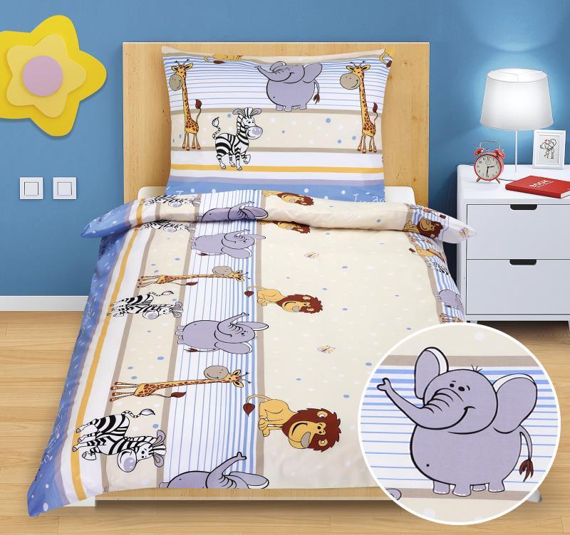 veratex Povlečení bavlněné Junior safari modrá - dětský motiv 140x200, 70x90 cm