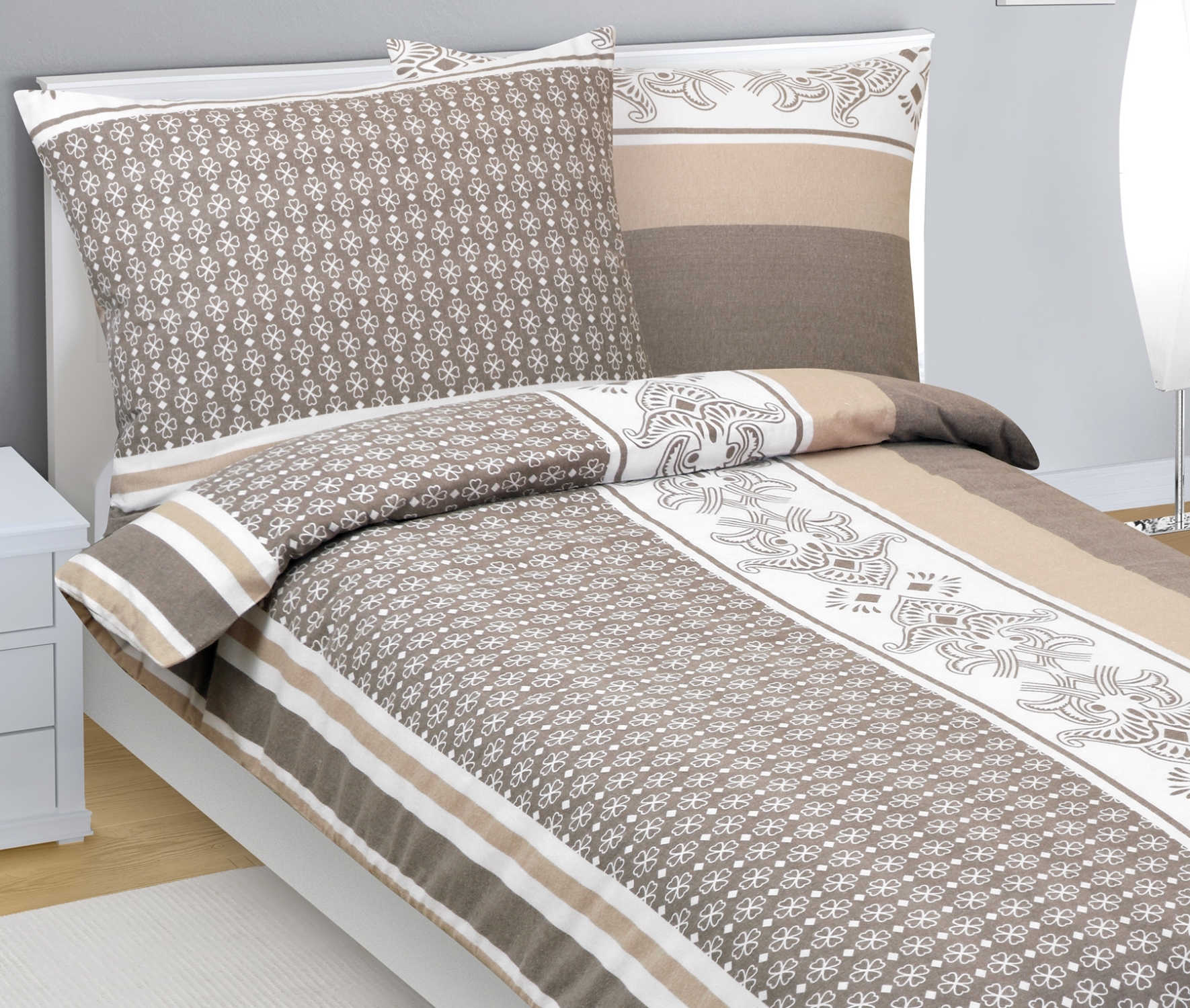 veratex Flanelové povlečení 70x90-140x200 cm Ornament kávová