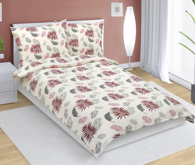 veratex Povlečení krepové vínové peříčko na smetanové 140x200, 70x90 cm