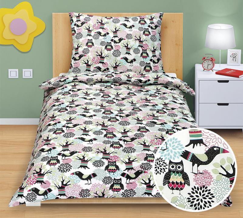 veratex Povlečení bavlněné Junior sova a ptáček - dětský motiv 140x200, 70x90 cm