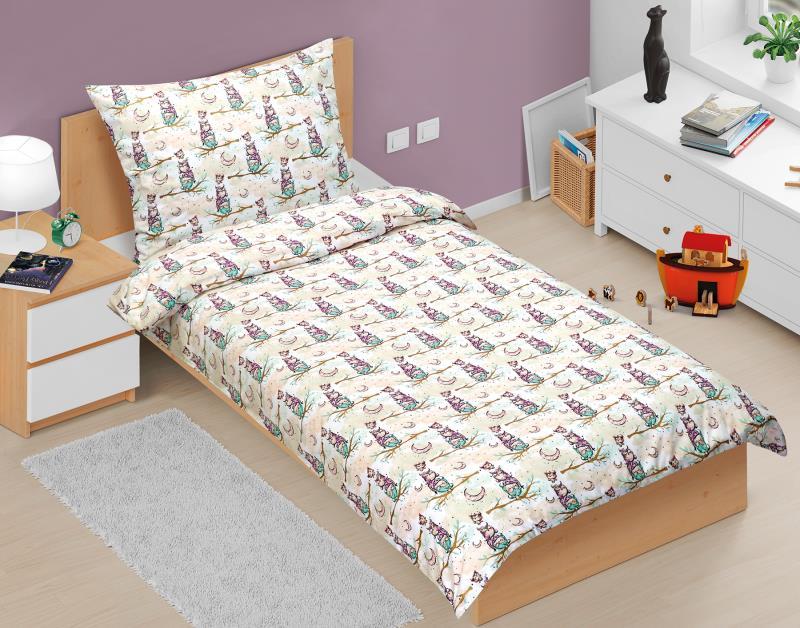 veratex Povlečení bavlněné Junior sovička na větvi - dětský motiv 140x200, 70x90 cm