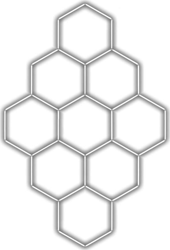 Escape6 Kompletné LED hexagónové svietidlo biele 4500 K, rozmery 9 elementov 246 × 386 cm
