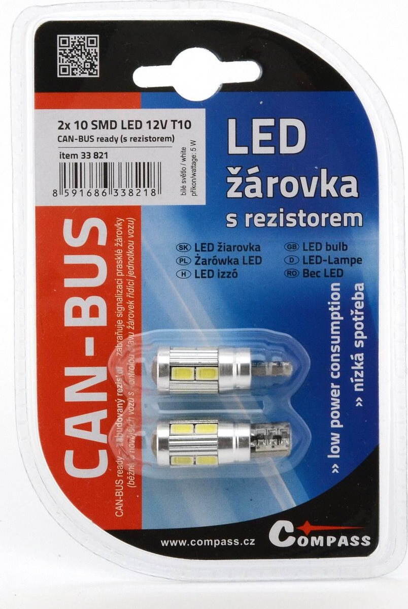 COMPASS 10 SMD LED 3chips 12 V T10 2 ks