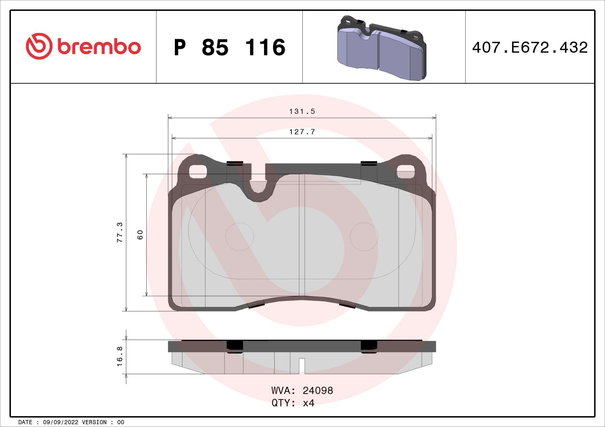BREMBO Súprava brzdových doštičiek P 85 116
