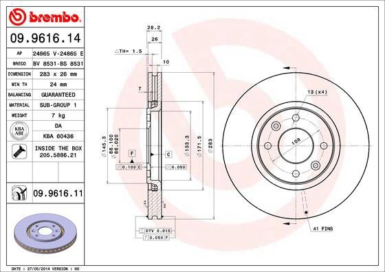 BREMBO brzdový kotúč 09.9616.11, súprava 2 ks