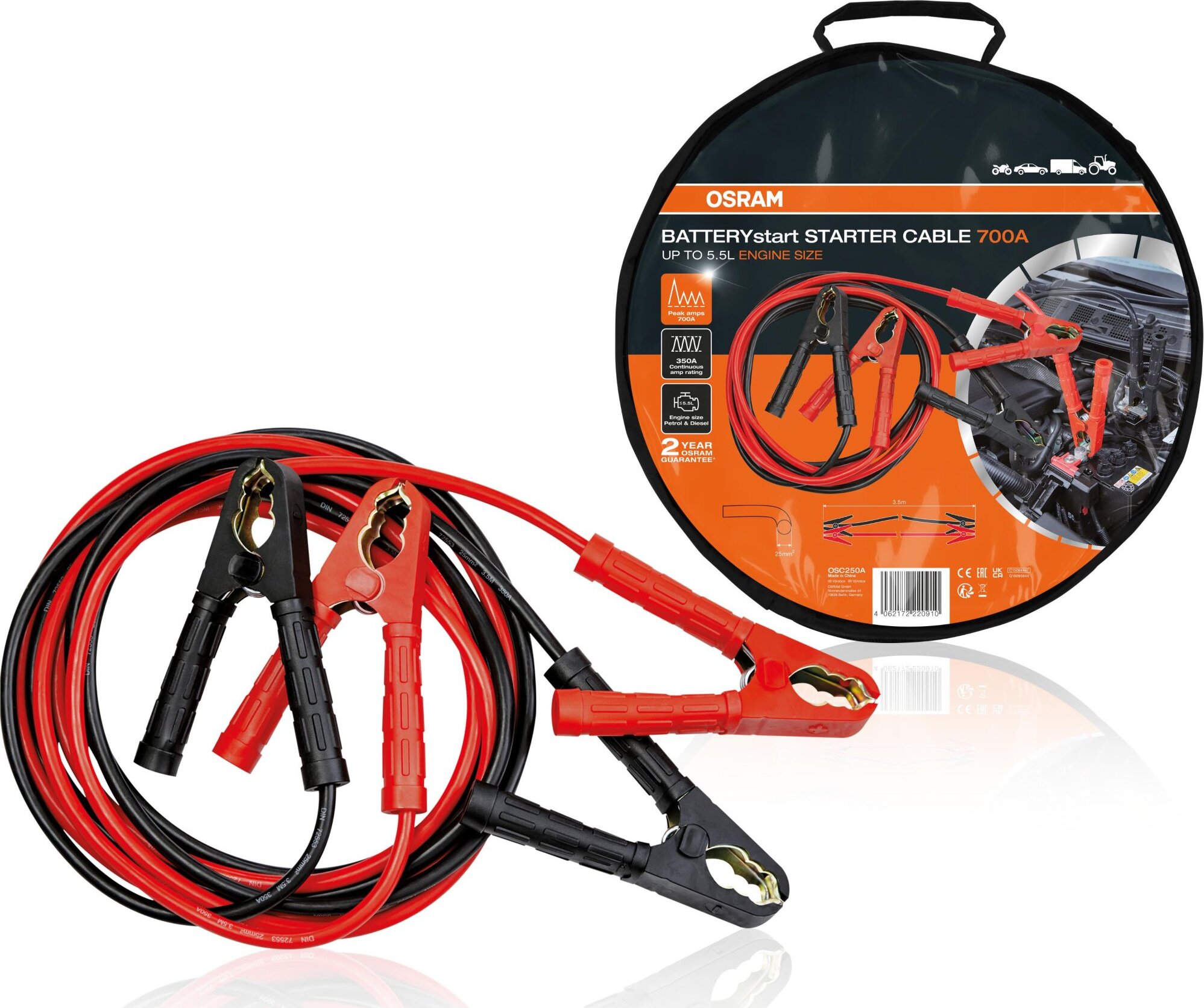 OSRAM štartovací kábel 12/24 V, 700 A, hliník/meď