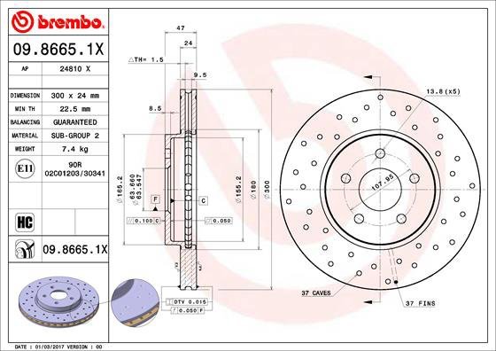 BREMBO brzdový kotúč 09.8665.1X, súprava 2 ks