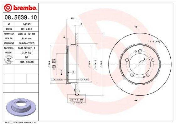 BREMBO brzdový kotúč 08.5639.10, súprava 2 ks