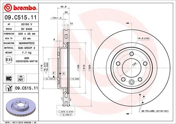 BREMBO brzdový kotúč 09.C515.11, sada 2 ks