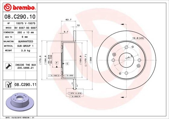 BREMBO brzdový kotúč 08.C290.11, sada 2 ks