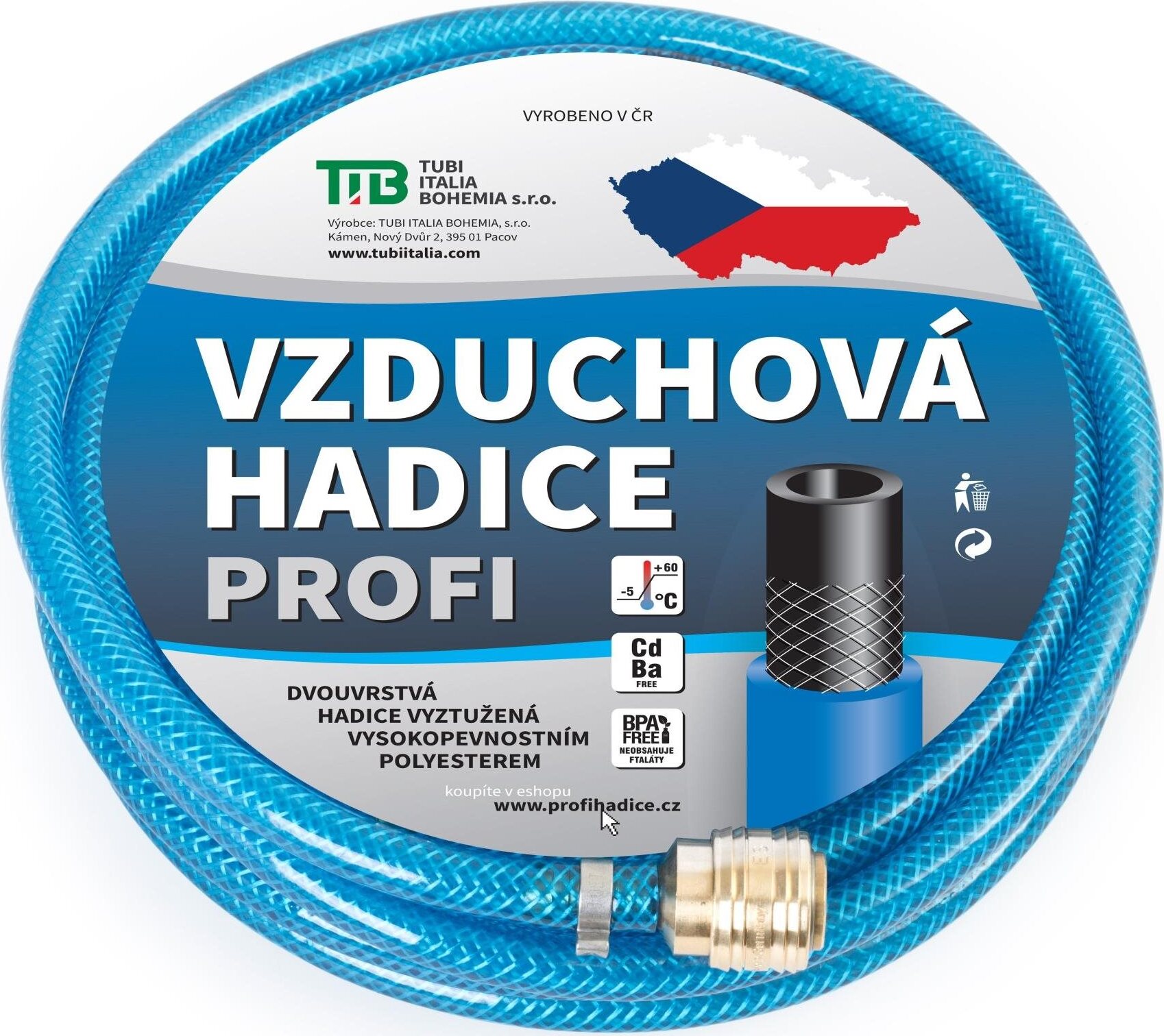 TUBI Vzduchová hadica modrá priehľadná s koncovkami 13 × 19 mm, 20 m