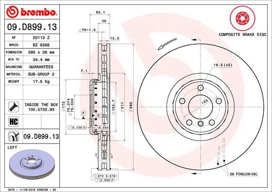 BREMBO brzdový kotúč 09.D899.13, súprava 2 ks