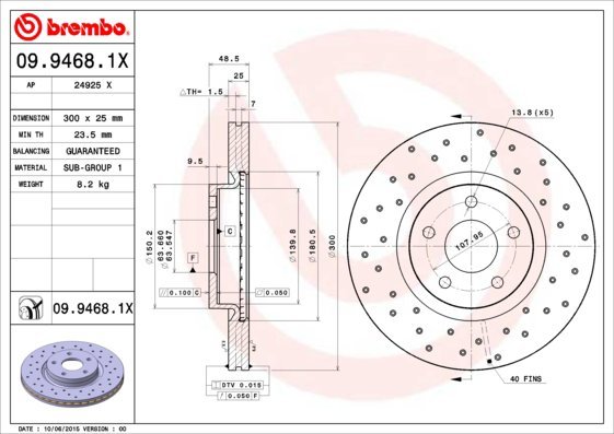 BREMBO brzdový kotúč 09.9468.1X, súprava 2 ks