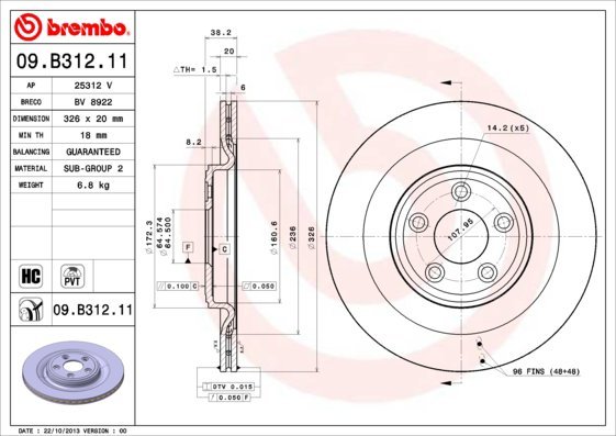 BREMBO brzdový kotúč 09.B312.11, súprava 2 ks