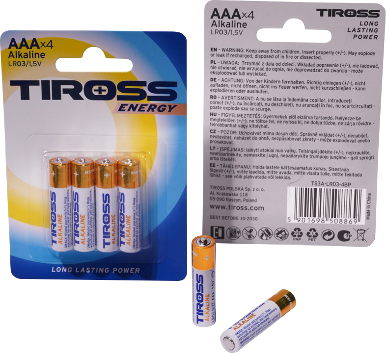Baterie AAA (LR03, 1.5V) alkalické balení 4 ks