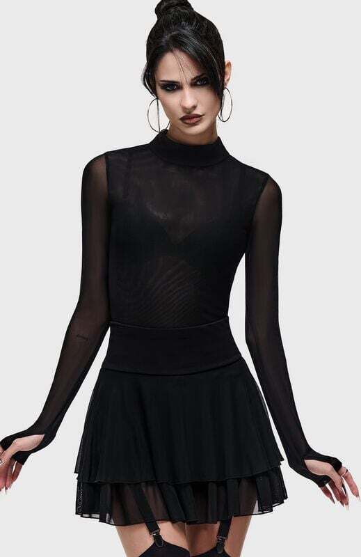 KIHILIST by KILLSTAR Shadow High Neck Top Dámské tričko s dlouhými rukávy černá