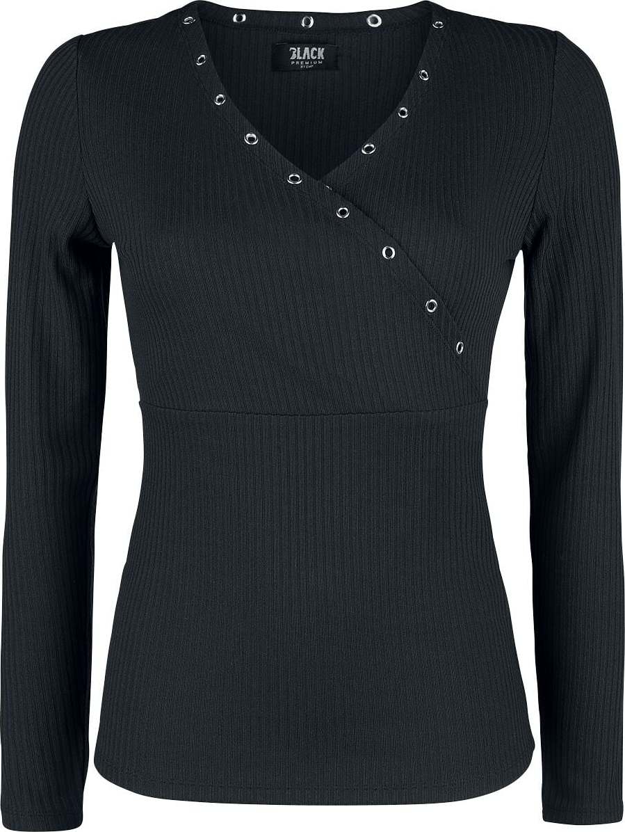 Black Premium by EMP Černé tričko s dlouhými rukávy, očky a Véčkovým výstřihem Dámské tričko s dlouhými rukávy černá