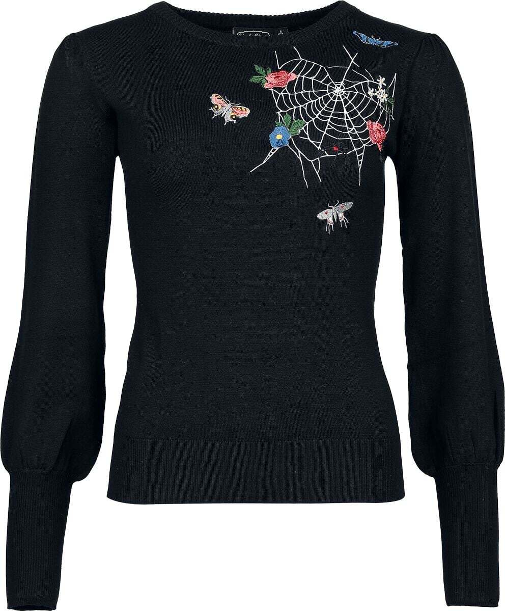 Voodoo Vixen Svetr s výšivkou Floral Moth Web Dámnský svetr černá