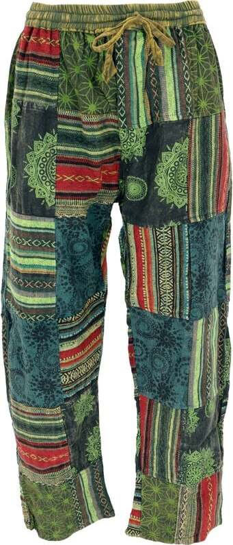 Guru-Shop Patchwork Yogahose, Goa Hose, Loose fit Hose - grün Kalhoty zelená