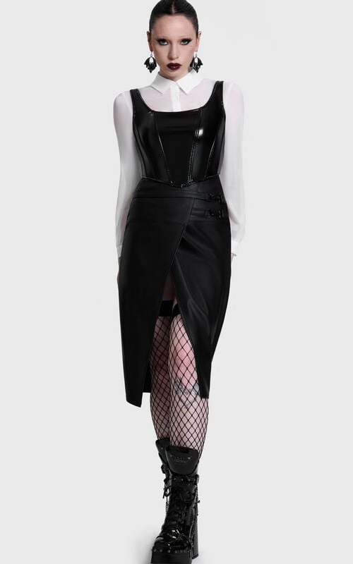 KIHILIST by KILLSTAR Noir Ruin Split Midi Skirt Sukně černá